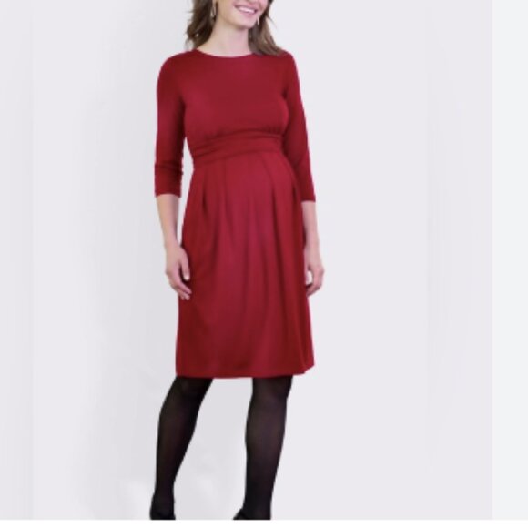 Seraphine Peachey Nursing Pleat Detail Jersey Maternity Dress Claret - Picture 1 of 8
